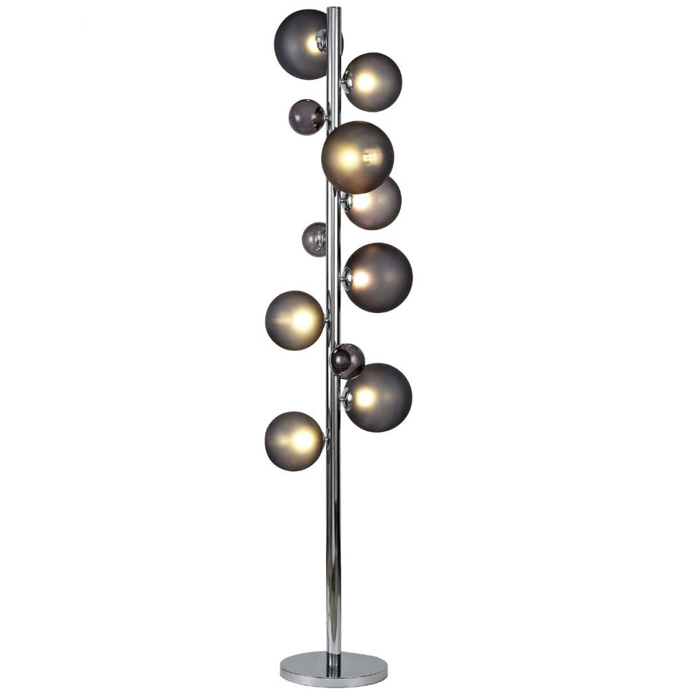 Regent Martinique 8 Light Floor Lamp in Polished Chrome with Smoked Glass and Black Marble Base