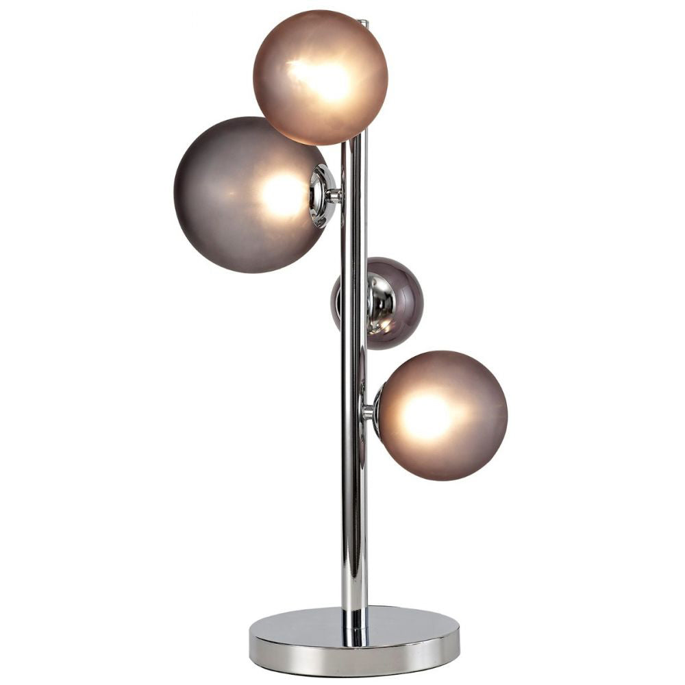 Regent Martinique 3 Light Table Lamp in Polished Chrome with Smoked Glass and Black Marble Base