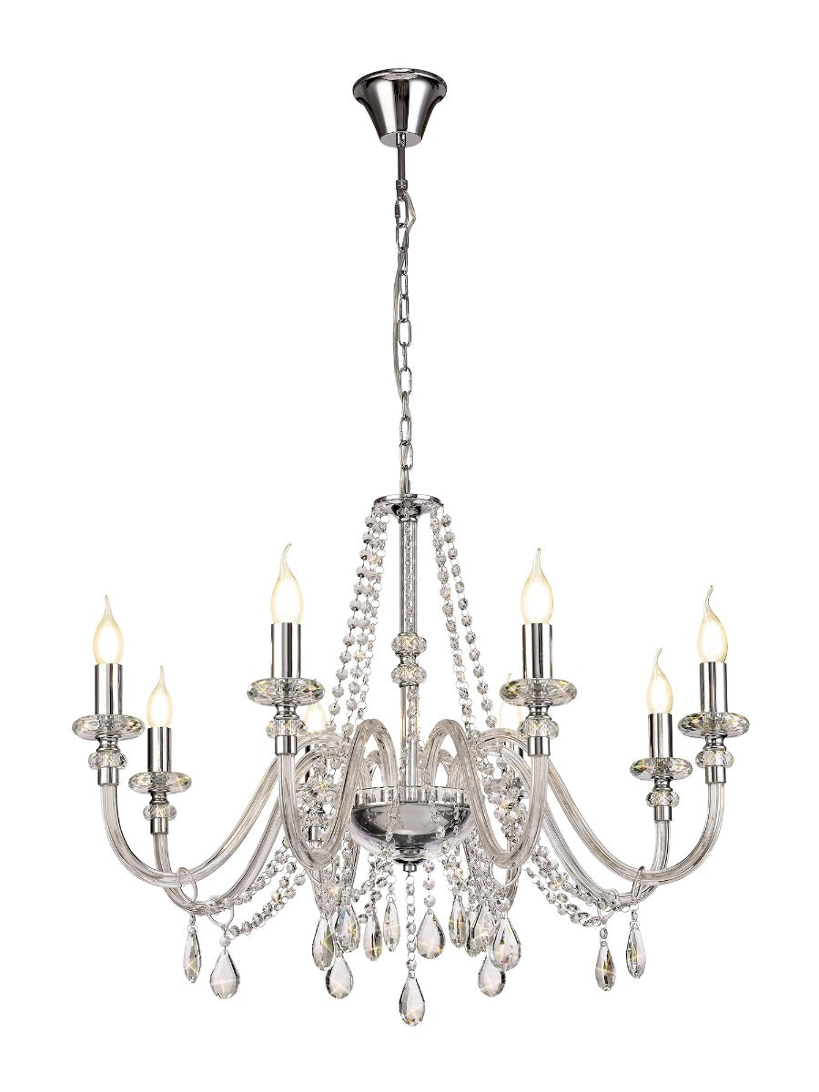 Regent Bastia 8 Light Chandelier in Polished Chrome with Clear Glass Crystal