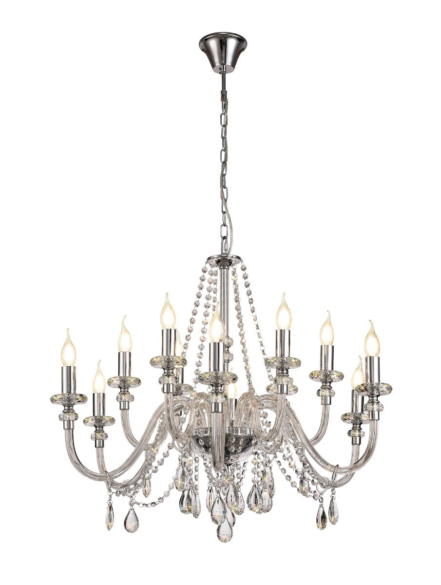 Regent Bastia 12 Light Chandelier in Polished Chrome with Clear Glass Crystal