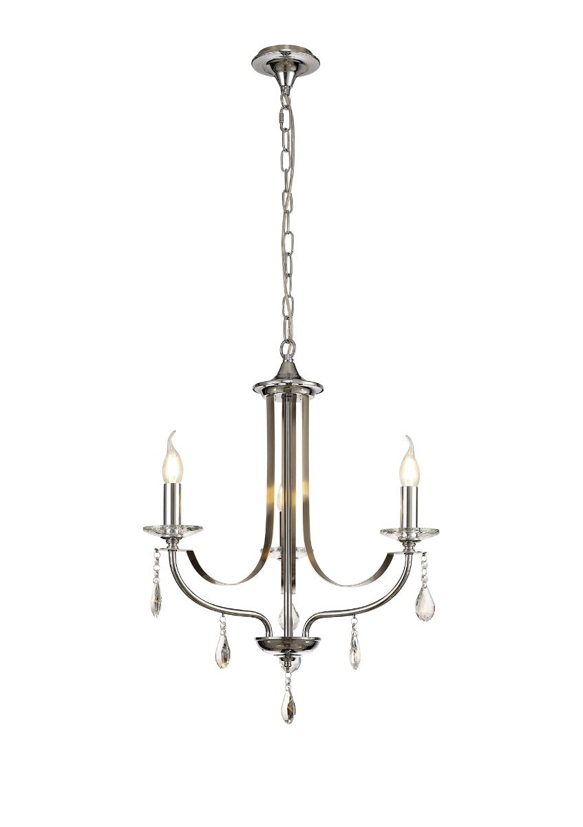 Regent Gagny 3 Light Pendant Light in Polished Chrome and Satin Nickel with Crystal