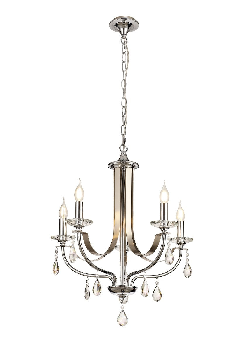 Regent Gagny 5 Light Pendant Light in Polished Chrome and Satin Nickel with Clear Crystal