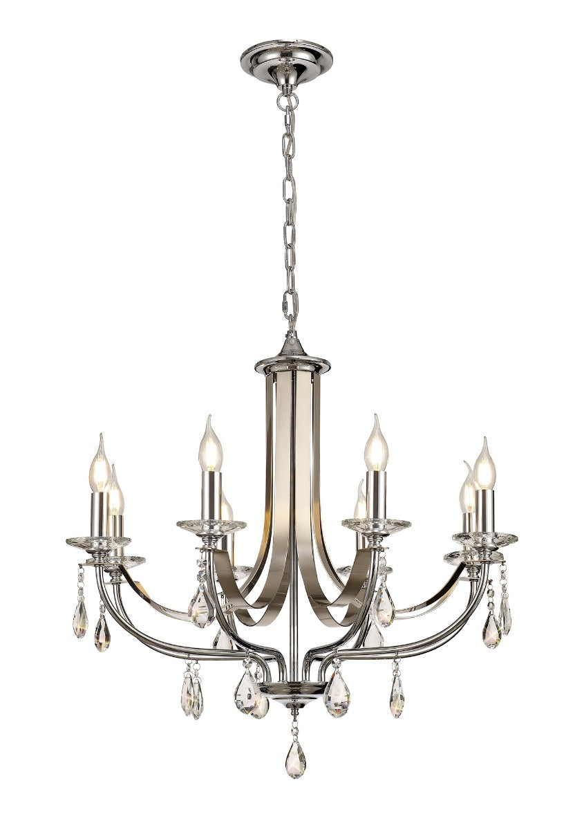 Regent Gagny 8 Light Pendant Light in Polished Chrome and Satin Nickel with Crystal