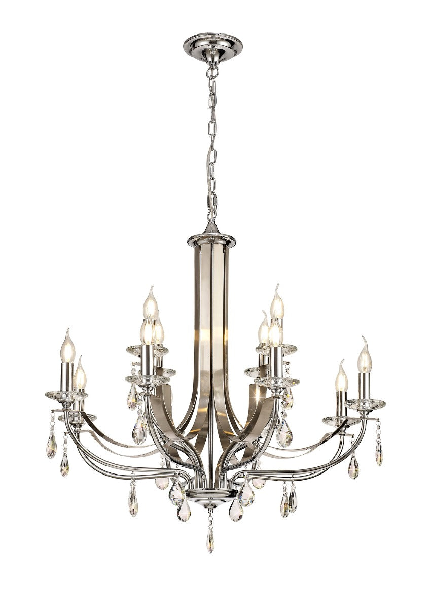 Regent Gagny 12 Light Pendant Light in Polished Chrome and Satin Nickel with Clear Crystal