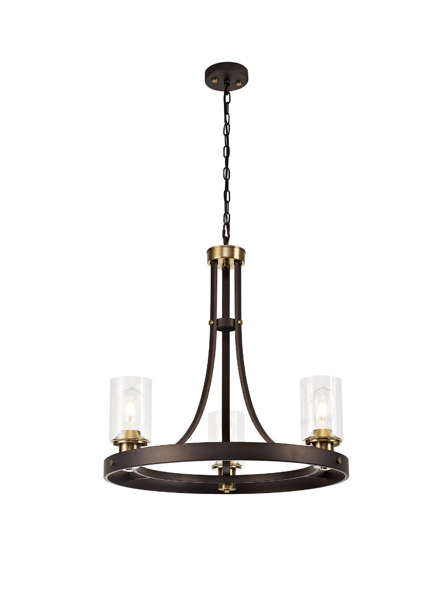 Regent Versailles 3 Light Pendant Light in Brown Oxide Bronze with Clear Glass Shades