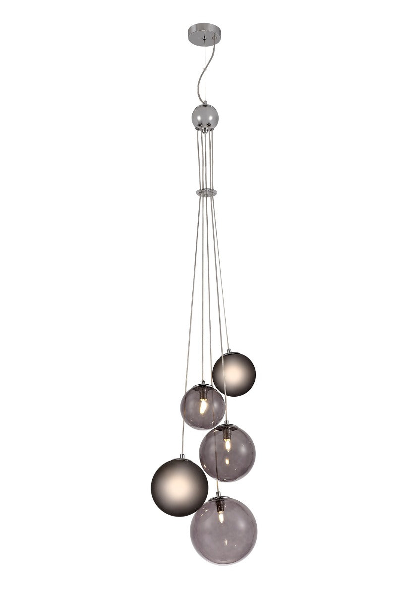 Regent Martinique 5 Light Pendant Light in Polished Chrome with Smoked Glass