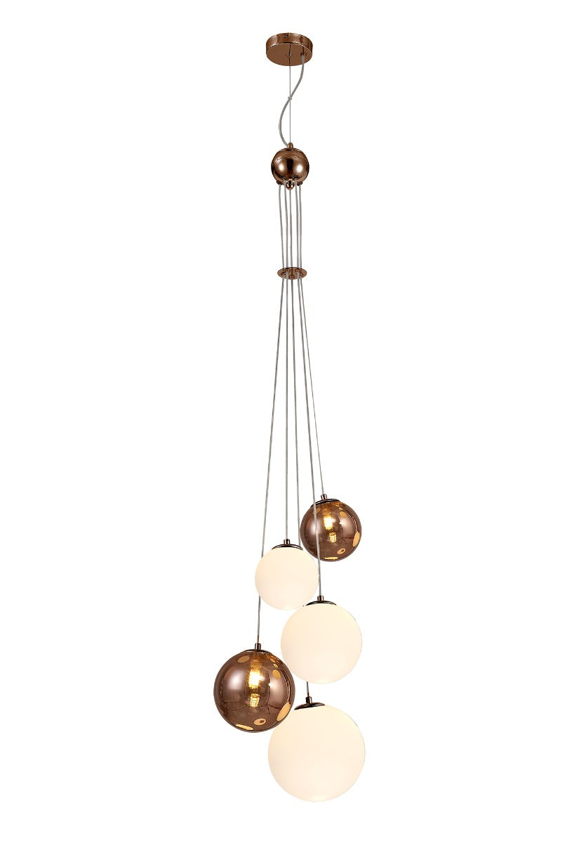 Regent Martinique 5 Light Pendant Light in Antique Copper with Opal & Copper Glass