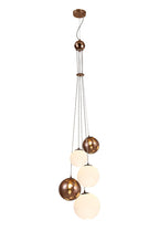 Regent Martinique 5 Light Pendant Light in Antique Copper with Opal & Copper Glass