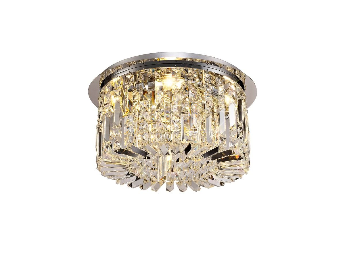 Regent Cholet Round 5 Light Flush Chandelier in Polished Chrome with Crystal