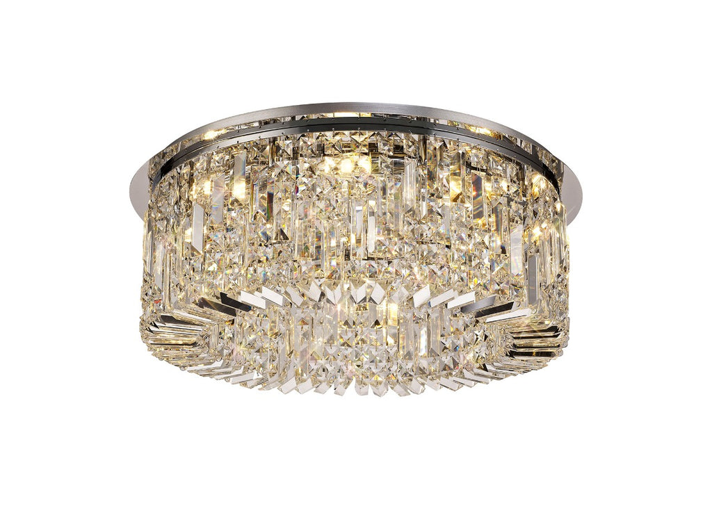 Regent Cholet Round 8 Light Flush Chandelier in Polished Chrome with Crystal