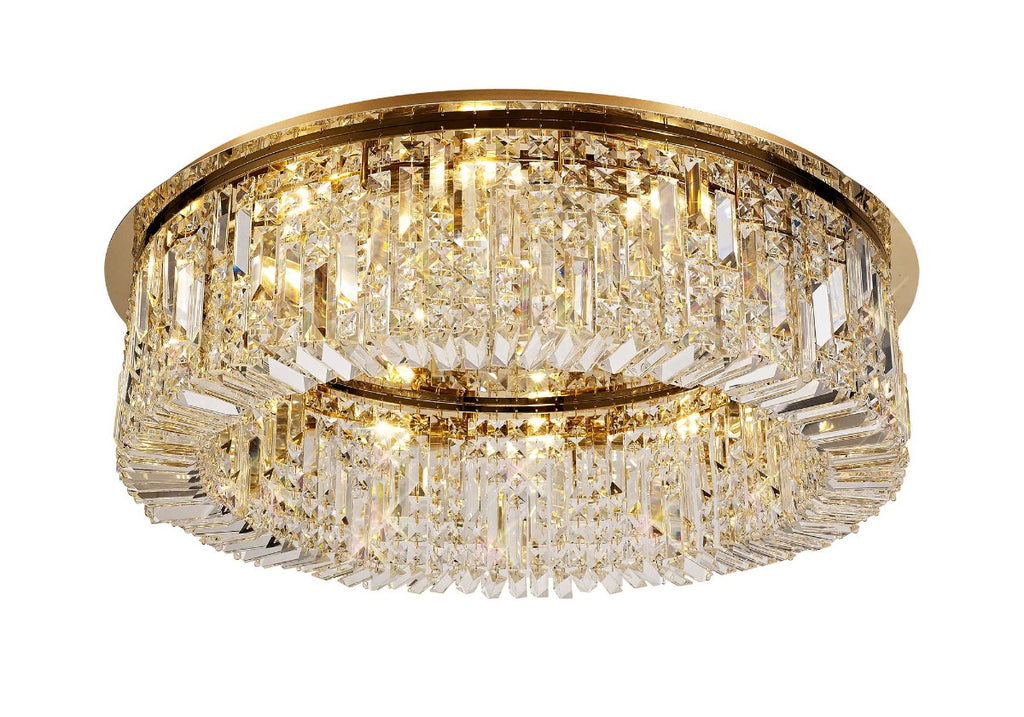 Regent Cholet Round 12 Light Flush Chandelier in Gold with Crystal