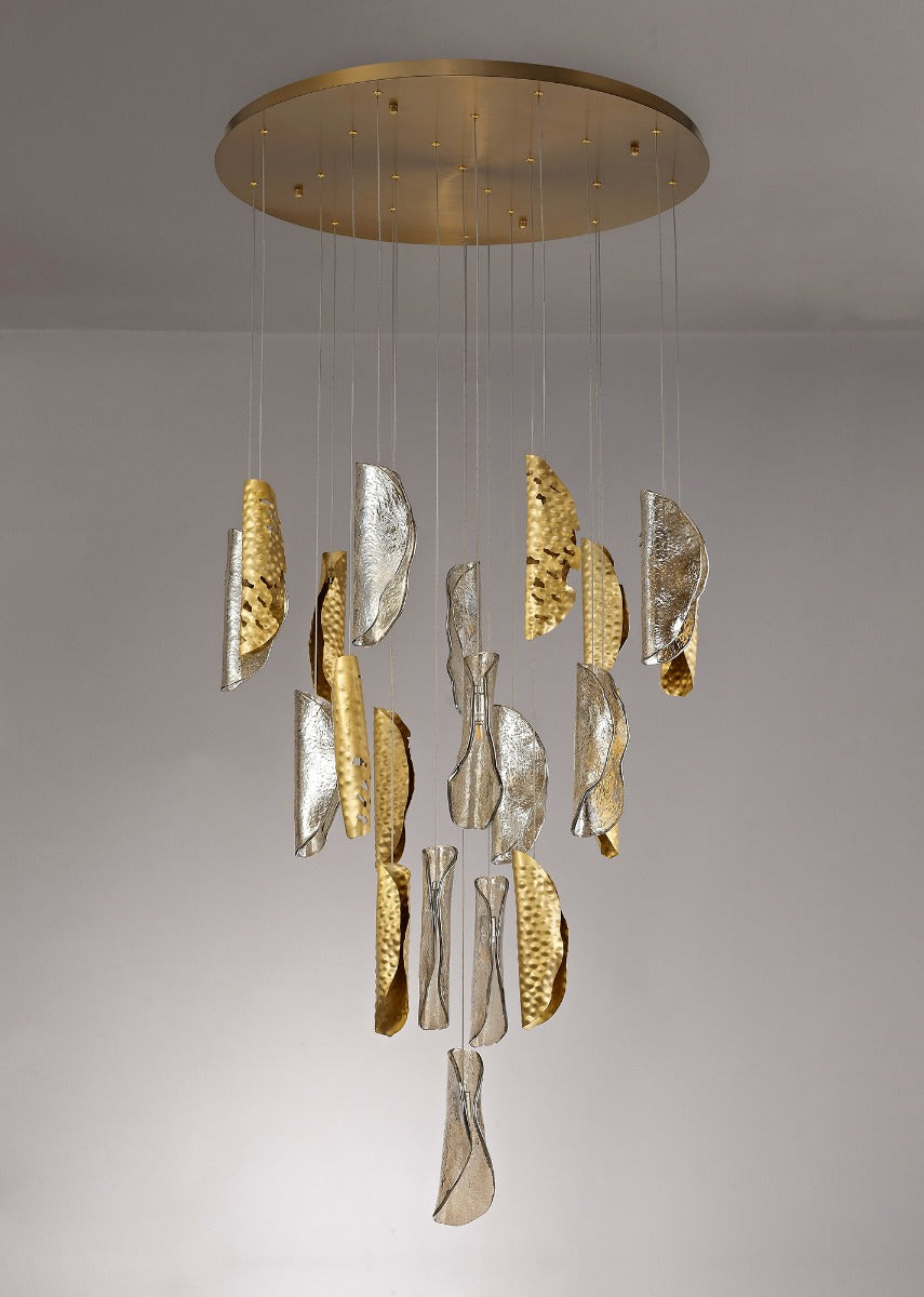 Regent Boulogne 21 Light Pendant Light in Brass with Cognac Glass and Metal Shade