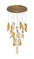 Regent Boulogne 21 Light Pendant Light in Brass with Cognac Glass and Metal Shade