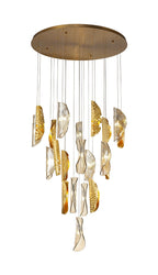 Regent Boulogne 21 Light Pendant Light in Brass with Cognac Glass and Metal Shade