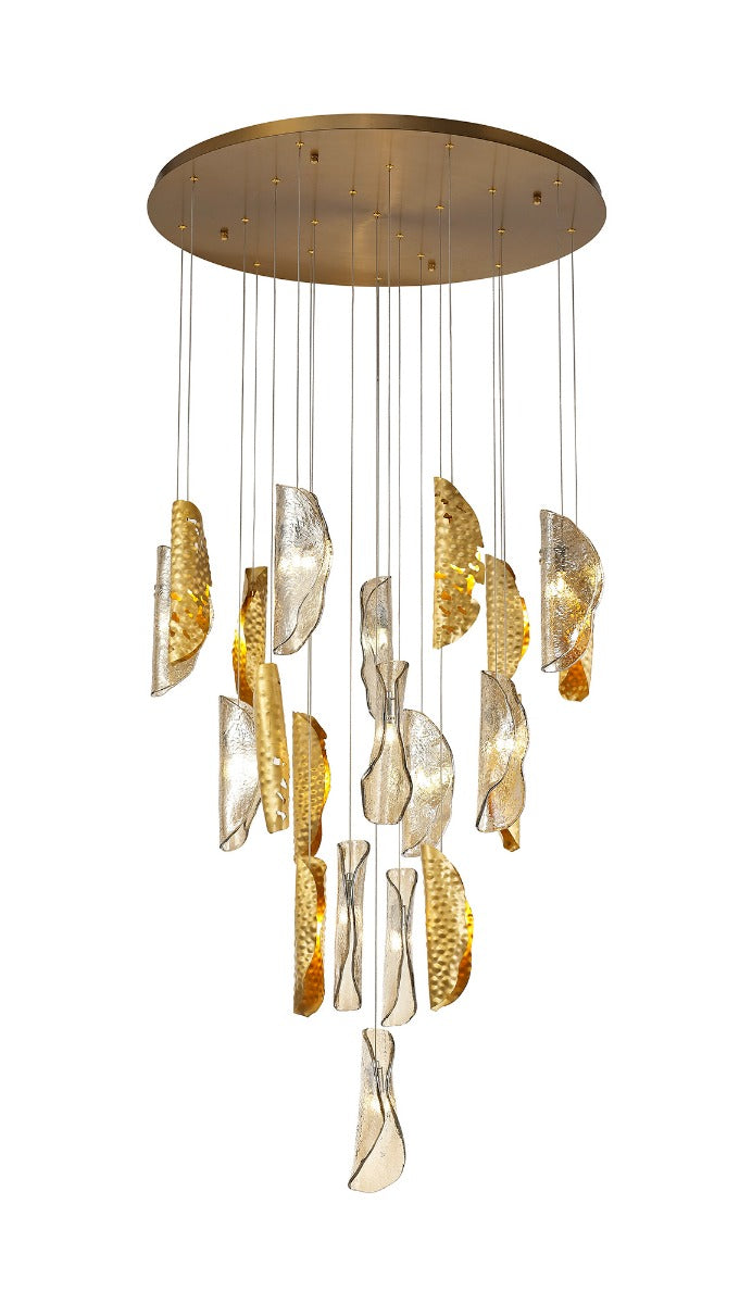 Regent Boulogne 21 Light Pendant Light in Brass with Cognac Glass and Metal Shade