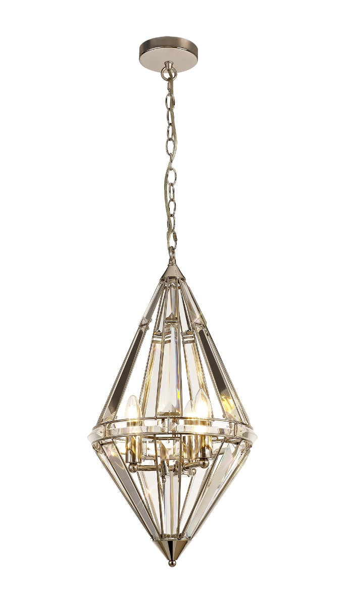 Regent Cluny Diamond 3 Light Pendant Light in Polished Nickel