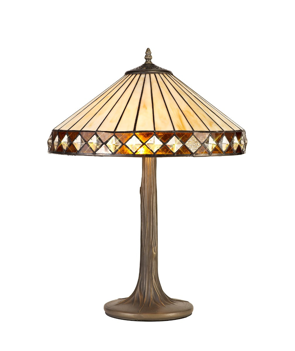 Regent Douai 2 Light Tiffany Table Lamp in Aged Antique Brass