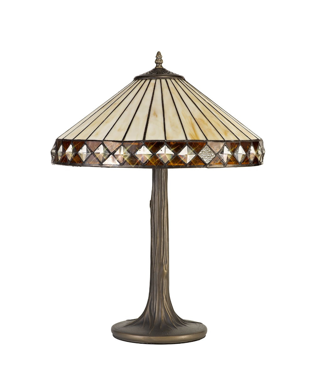 Regent Douai 2 Light Tiffany Table Lamp in Aged Antique Brass