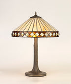 Regent Douai 2 Light Tiffany Table Lamp in Aged Antique Brass