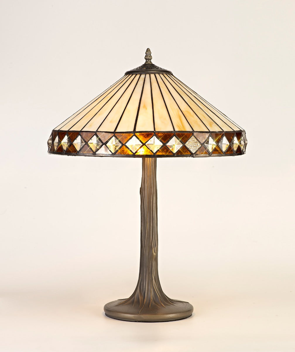 Regent Douai 2 Light Tiffany Table Lamp in Aged Antique Brass