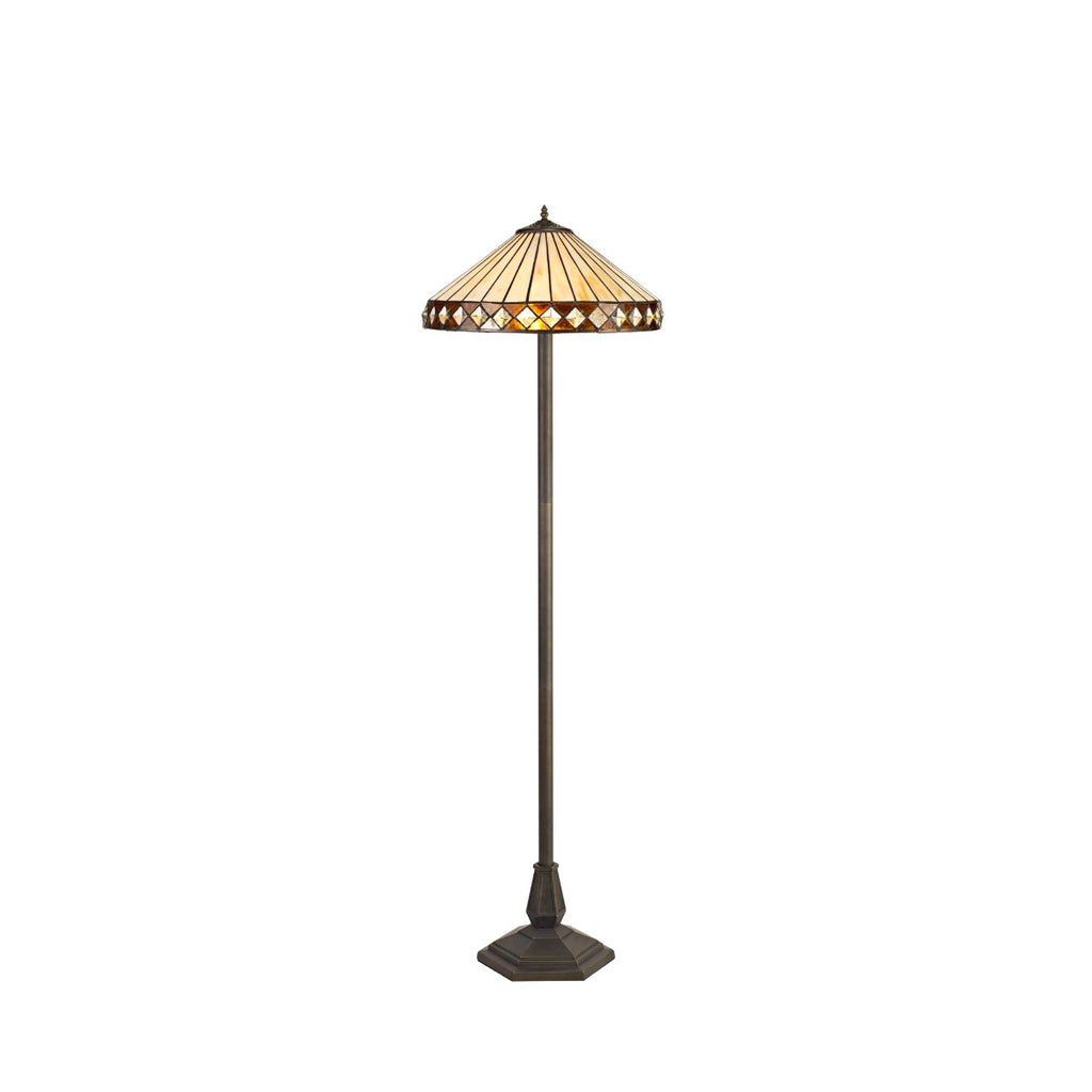 Regent Douai 2 Light Tiffany Floor Lamp in Aged Antique Brass