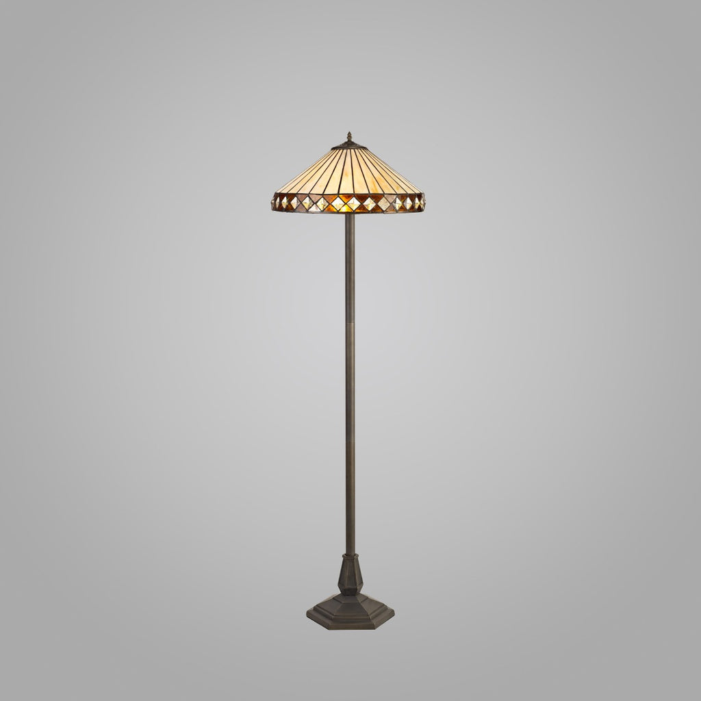 Regent Douai 2 Light Tiffany Floor Lamp in Aged Antique Brass