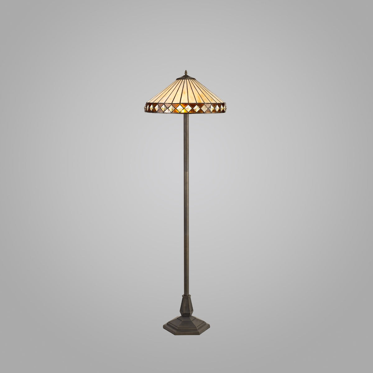 Regent Douai 2 Light Tiffany Floor Lamp in Aged Antique Brass