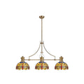 Regent Puteaux 3 Light Linear Tiffany Pendant Light in Antique Brass with Blue and Orange Crystal