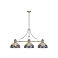 Regent Puteaux 3 Light Linear Tiffany Pendant Light in Polished Nickel with Blue and Clear Crystal