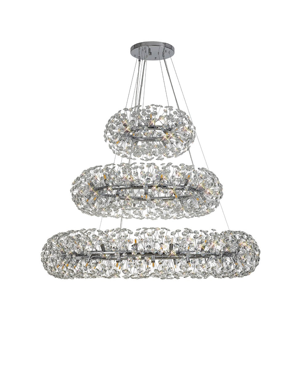 Regent Seyne 3 Tier 74 Light Pendant Light in Polished Chrome with Crystal