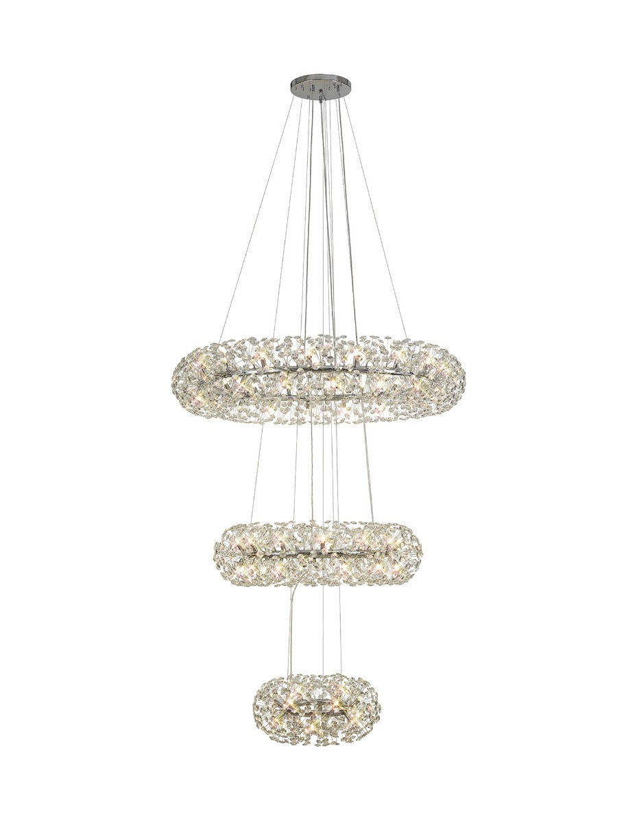 Regent Seyne 3 Tier 74 Light Pendant Light in Polished Chrome with Crystal