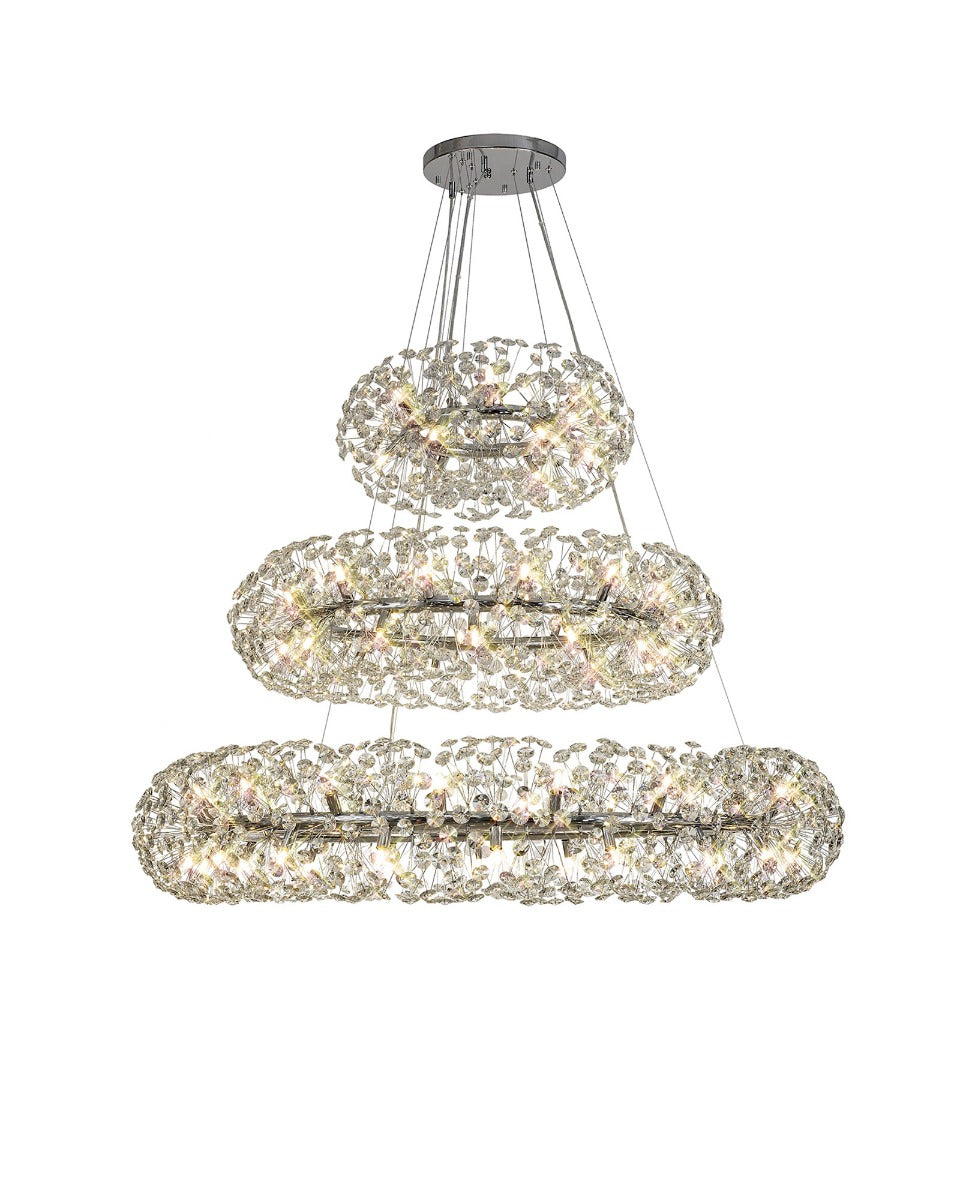 Regent Seyne 3 Tier 74 Light Pendant Light in Polished Chrome with Crystal