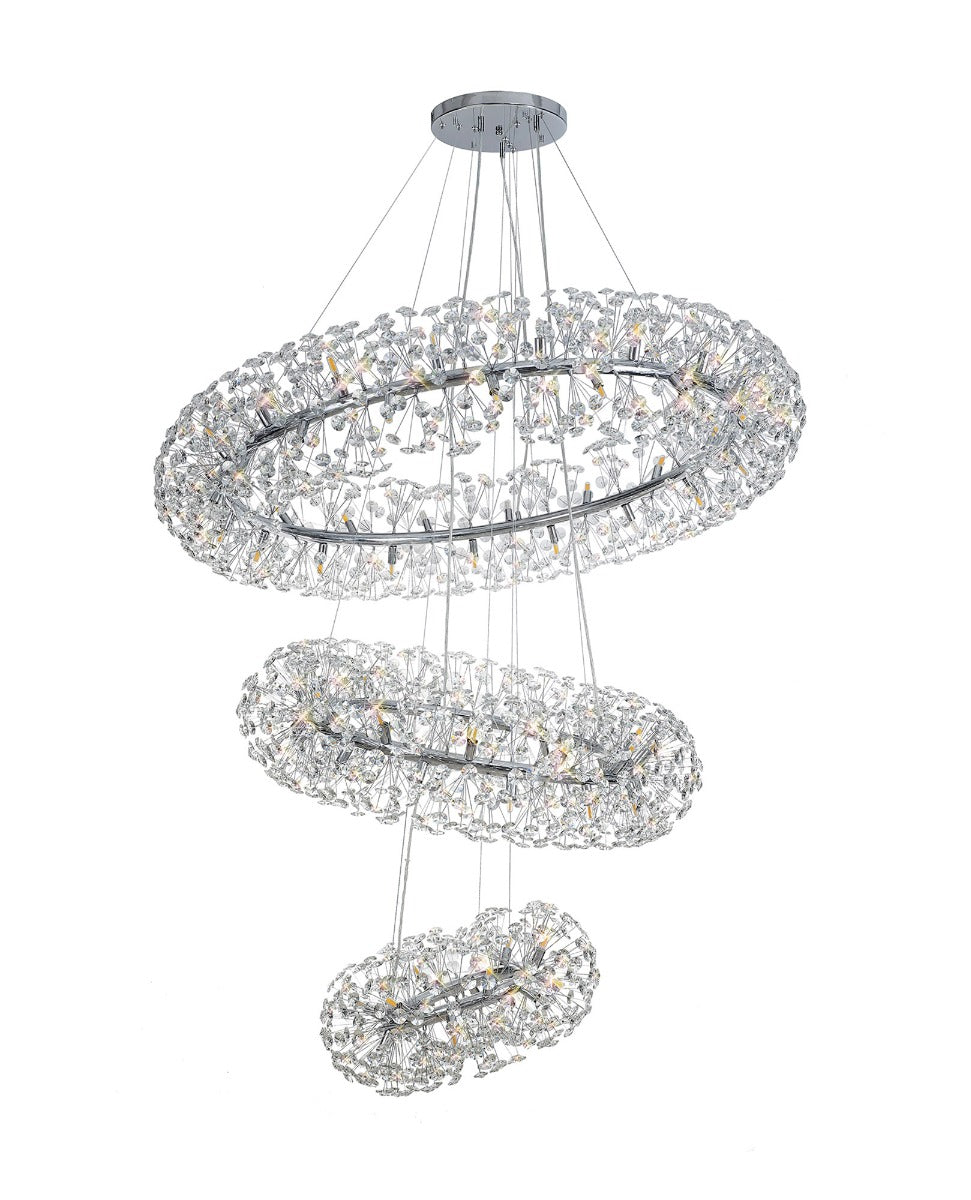 Regent Seyne 3 Tier 74 Light Pendant Light in Polished Chrome with Crystal