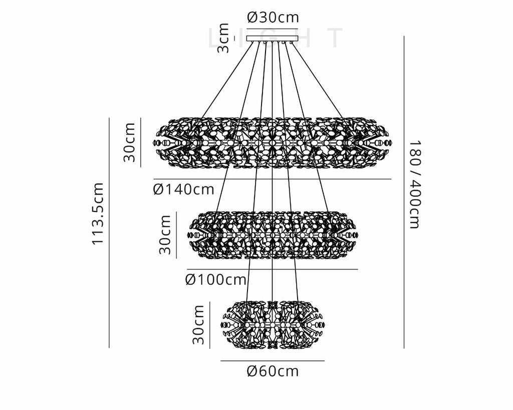 Regent Seyne 3 Tier 74 Light Pendant Light in Polished Chrome with Crystal