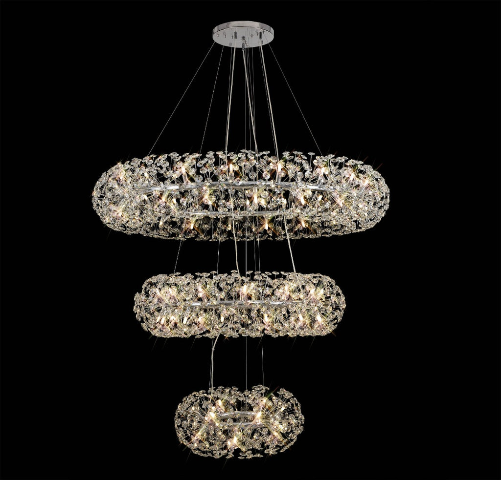Regent Seyne 3 Tier 74 Light Pendant Light in Polished Chrome with Crystal