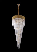 Regent Fontainebleau Round 5 Tier 23 Light Pendant Light in Brass with Clear Sculpted Glass