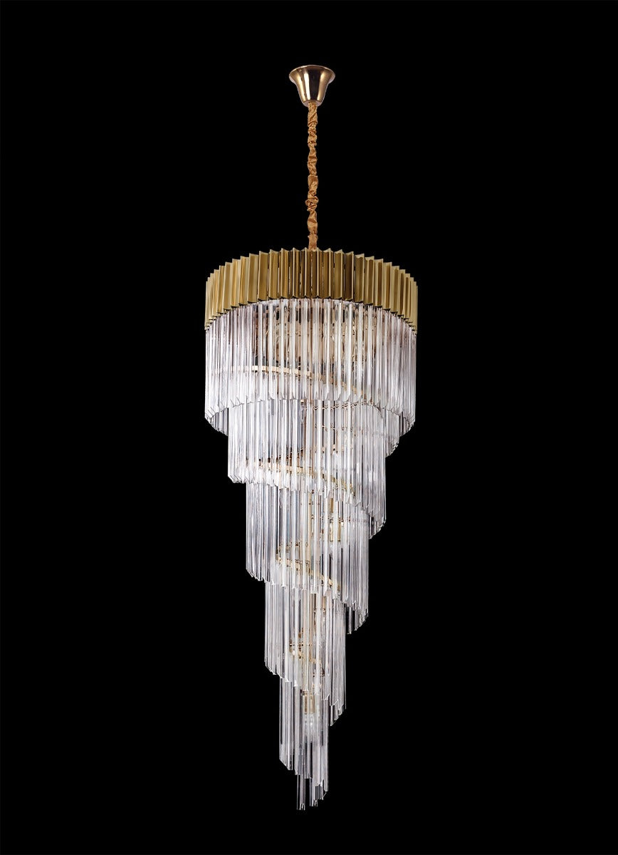 Regent Fontainebleau Round 5 Tier 23 Light Pendant Light in Brass with Clear Sculpted Glass