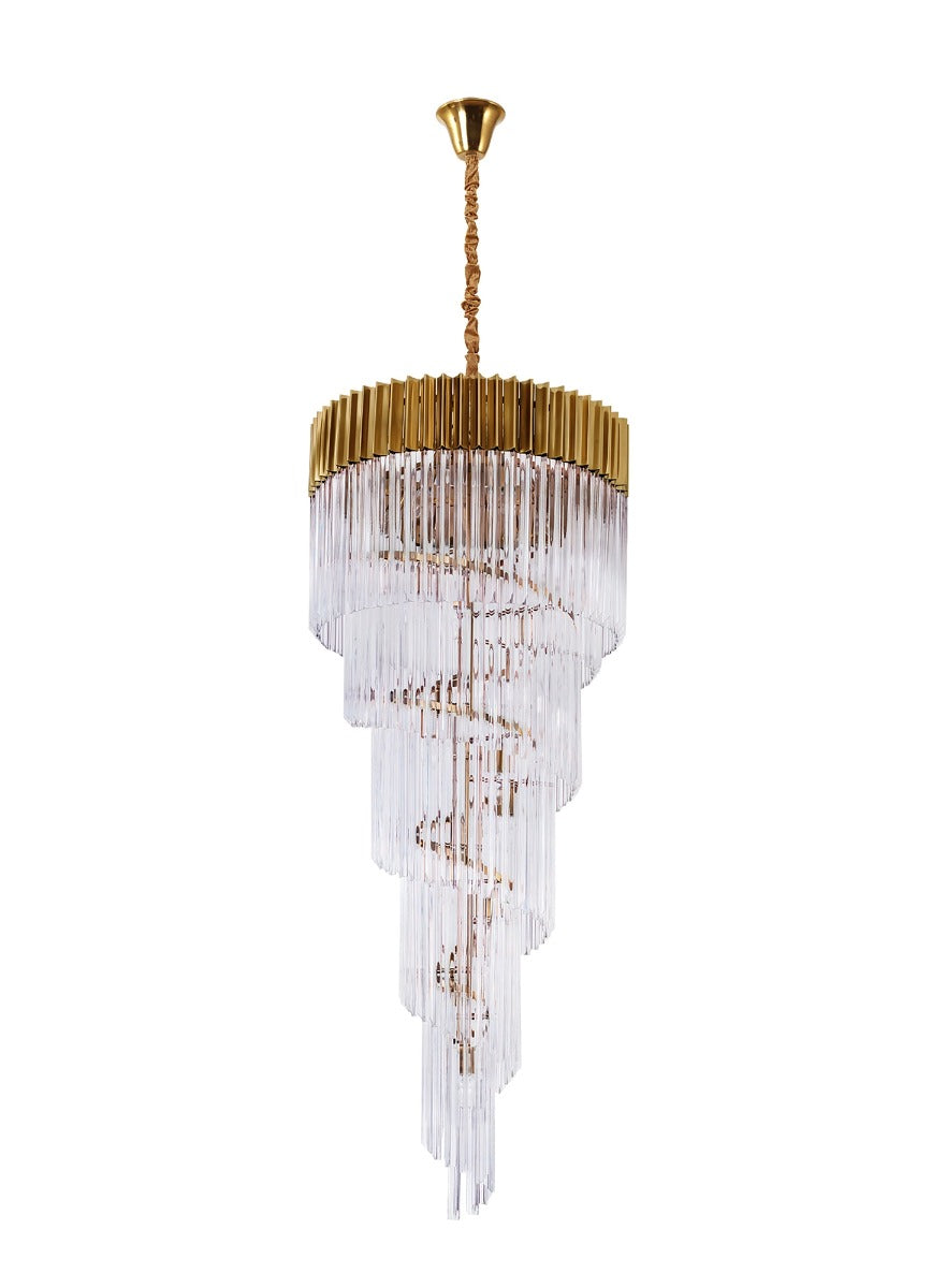Regent Fontainebleau Round 5 Tier 23 Light Pendant Light in Brass with Clear Sculpted Glass