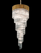 Regent Fontainebleau Round 5 Tier 23 Light Pendant Light in Brass with Clear Sculpted Glass