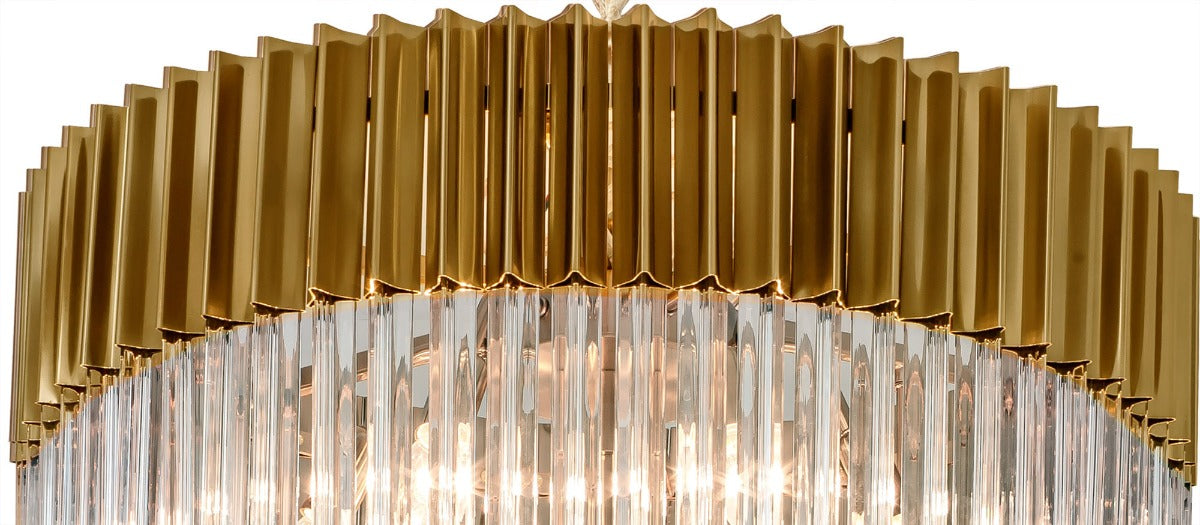 Regent Fontainebleau Round 5 Tier 23 Light Pendant Light in Brass with Clear Sculpted Glass