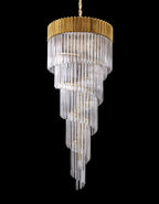 Regent Fontainebleau Round 5 Tier 23 Light Pendant Light in Brass with Clear Sculpted Glass