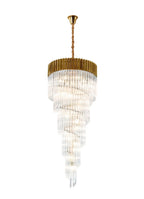 Regent Fontainebleau Round 5 Tier 23 Light Pendant Light in Brass with Clear Sculpted Glass
