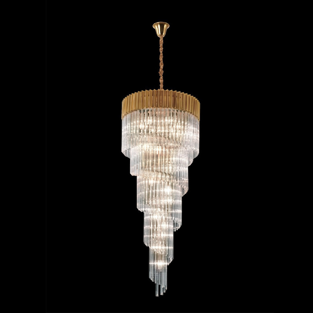 Regent Fontainebleau Round 5 Tier 23 Light Pendant Light in Brass with Clear Sculpted Glass