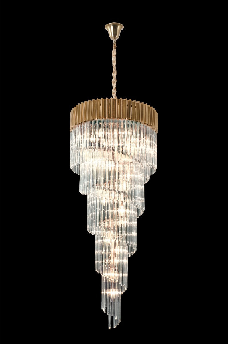 Regent Fontainebleau Round 7 Tier 31 Light Pendant Light in Brass with Clear Sculpted Glass