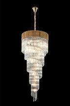 Regent Fontainebleau Round 7 Tier 31 Light Pendant Light in Brass with Clear Sculpted Glass