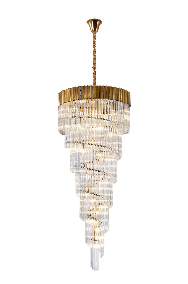 Regent Fontainebleau Round 7 Tier 31 Light Pendant Light in Brass with Clear Sculpted Glass