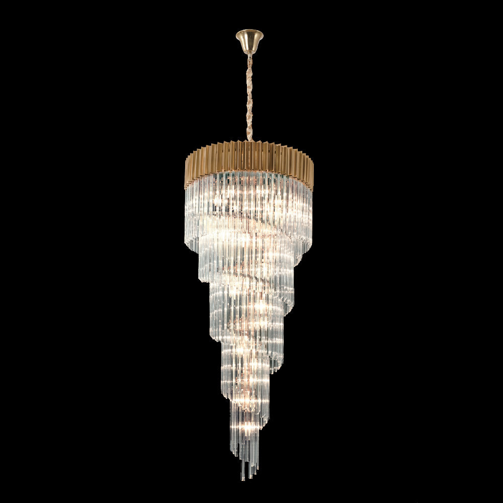Regent Fontainebleau Round 7 Tier 31 Light Pendant Light in Brass with Clear Sculpted Glass