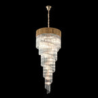 Regent Fontainebleau Round 7 Tier 31 Light Pendant Light in Brass with Clear Sculpted Glass