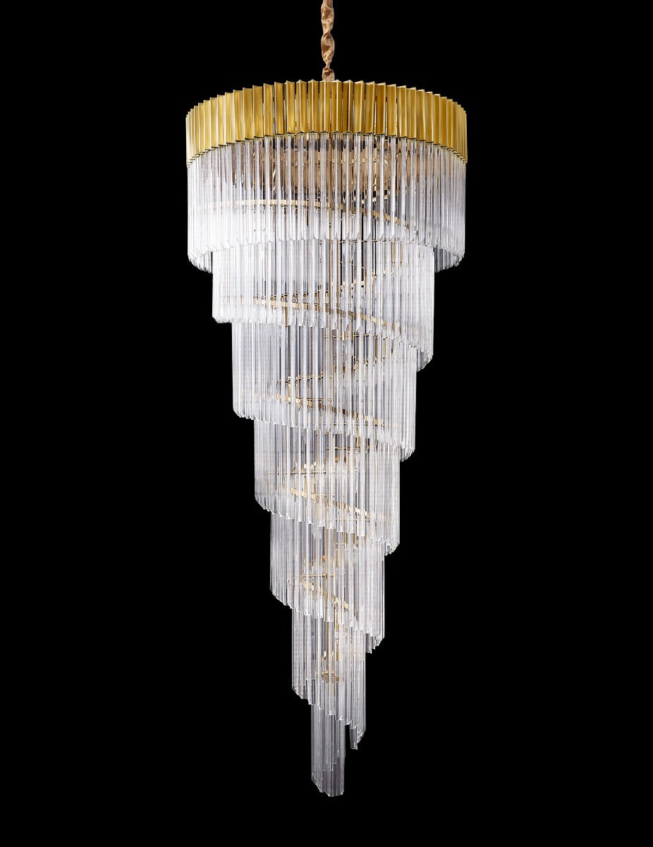 Regent Fontainebleau Round 7 Tier 31 Light Pendant Light in Brass with Clear Sculpted Glass