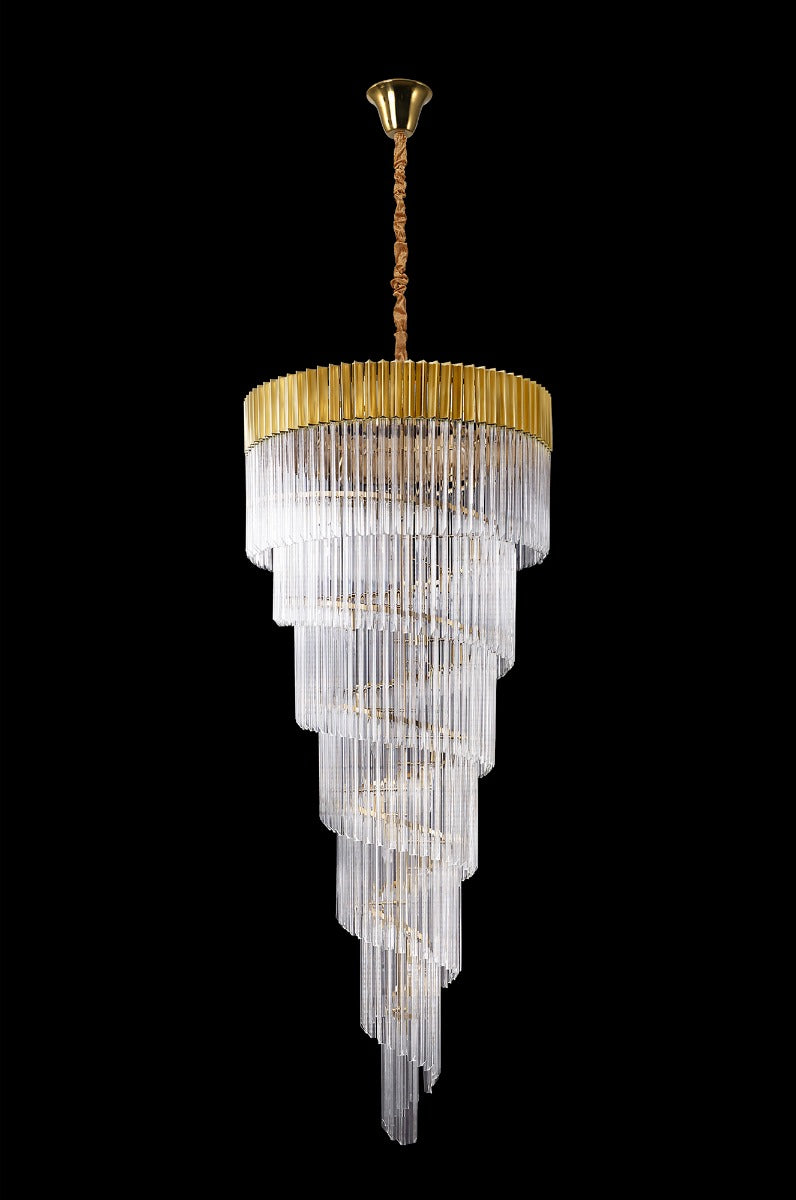 Regent Fontainebleau Round 7 Tier 31 Light Pendant Light in Brass with Clear Sculpted Glass